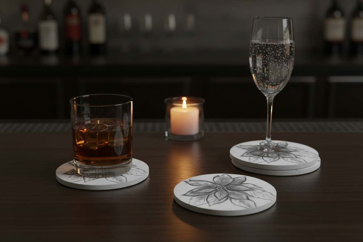 Set of Four Coasters on Bar Counter