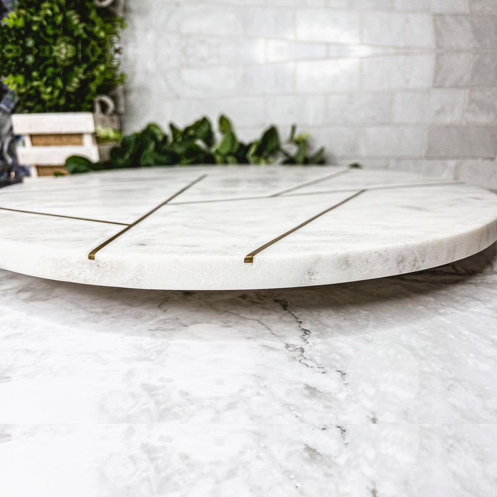 Marble & Gold Lazy Susan – 18" Rotating Charcuterie & Entertaining Board