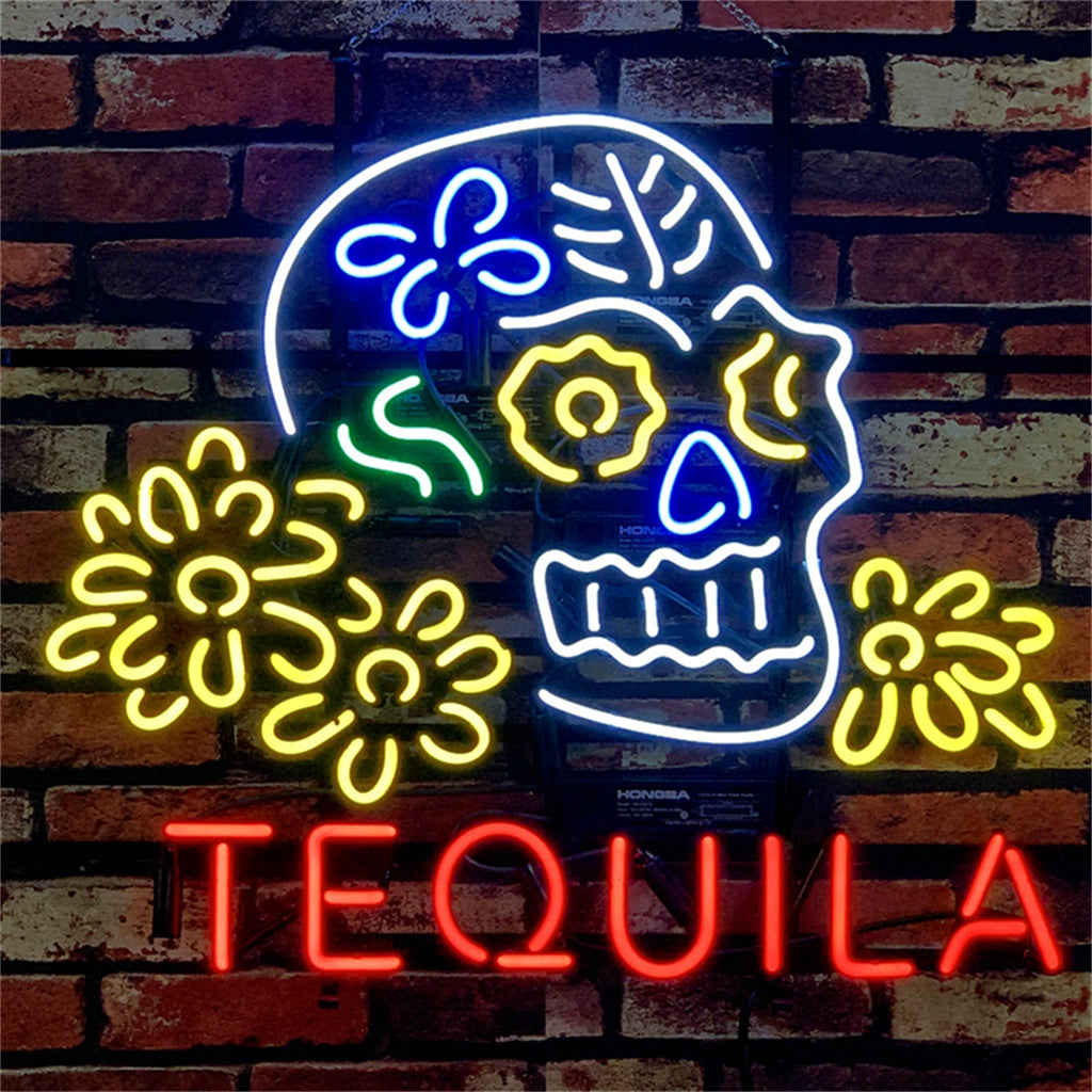 Tequila Skull & Flower Neon Sign