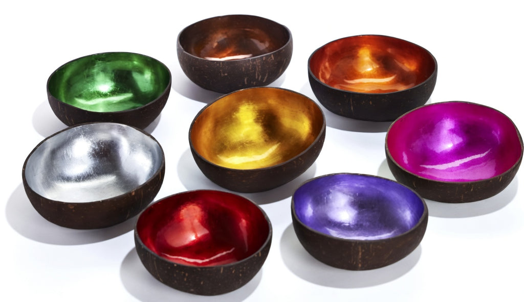 Lacquered Coconut Shell Bowls - Gold Leafed | 8 Colors | Single or 8-Pack