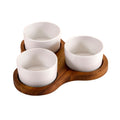 Acacia Triangular Serving Board with 3 White Ceramic Bowls